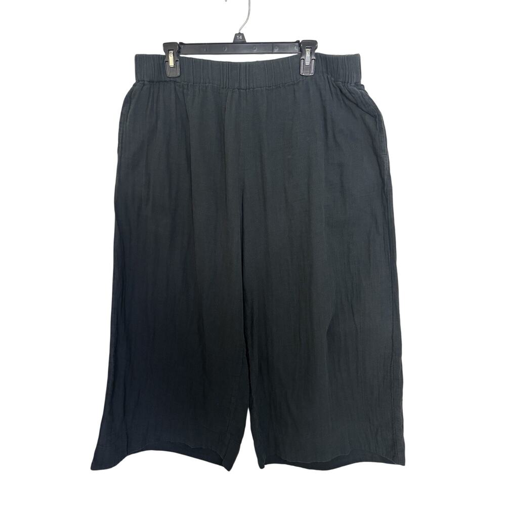 Pact Black Wide Leg Organic Cotton Crop Pull On Pants XXL Sustainable